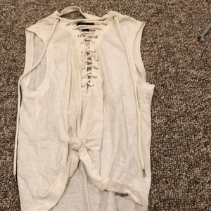 white lace up tank